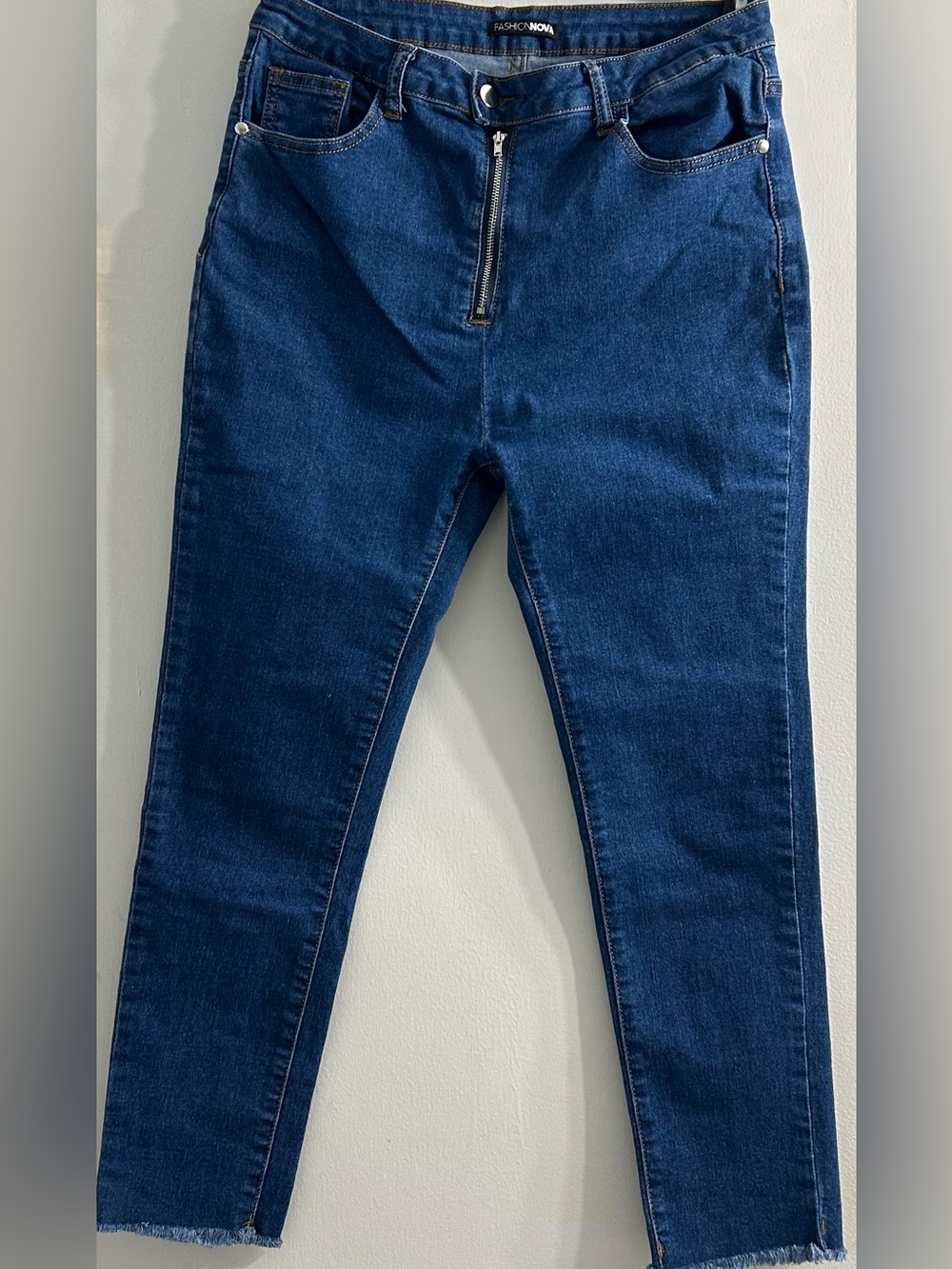 Fashion Nova High Waisted Exposed Front Zip Skinny Jeans Blue Denim-Size 11
